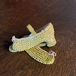 Handcrafted Crochet Slippers - Gold w/Pink Trim